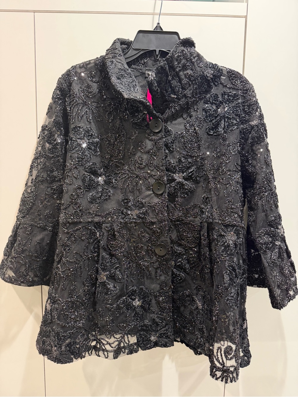 INC International Concepts Black Embellished Button-Front Jacket